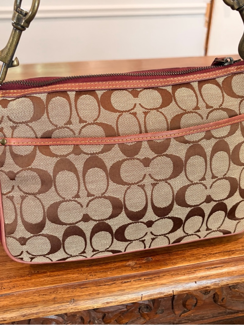 Coach Y2K Special Edition Signature Shoulder Bag Berry Suede & Red Leather - Picture 4 of 16